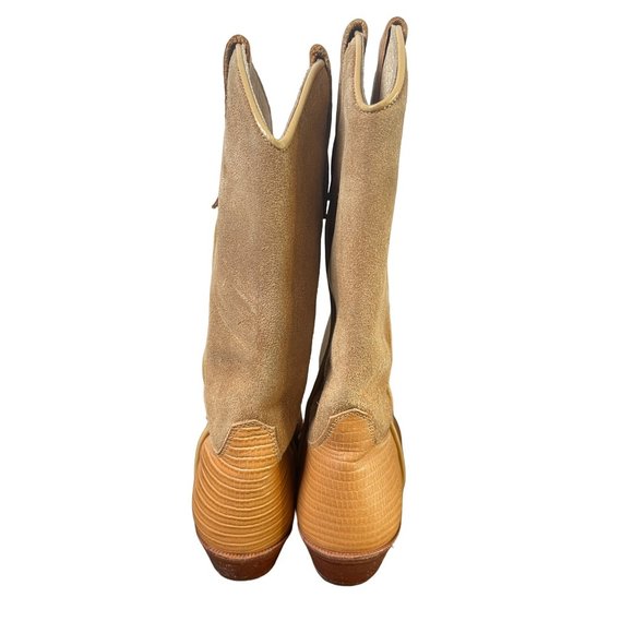 Vintage Western Mid Calf Suede & Leather Lizard Embossed Boots Light Tan Size 6 - Picture 5 of 10